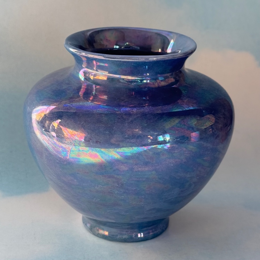 FRAUNFELTER CHINA Vase Opalescent Blue Glazed Lustre